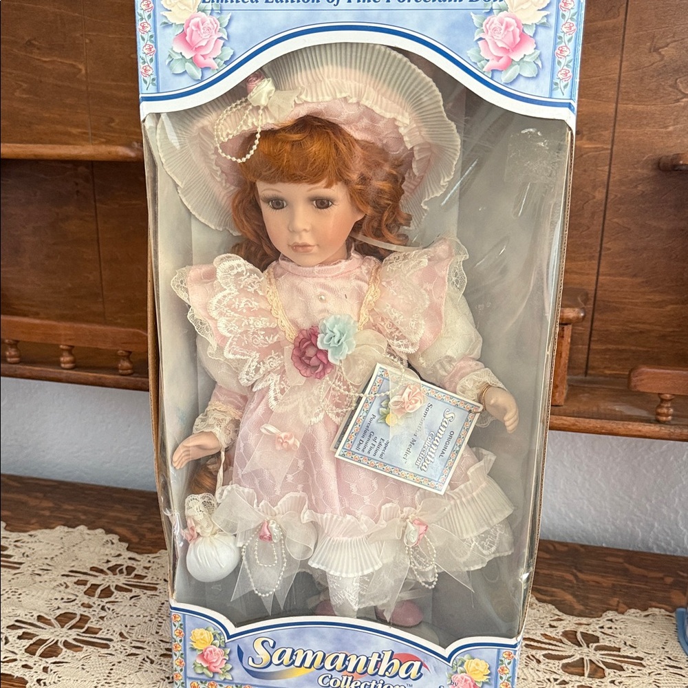 Elegant Doll in Pink Lace Dress with Hat